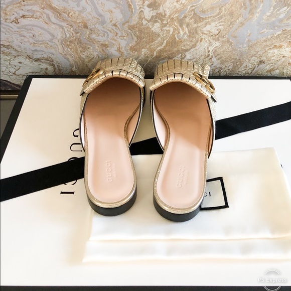 Gucci GG Marmont Gold Metallic Fringe Mule Loafers - Picture 12 of 12